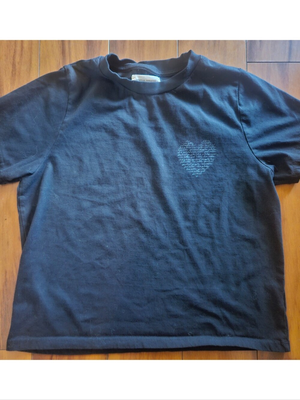 Club Pilates - Black Crop Tee with Heart Logo/Light Blue Script